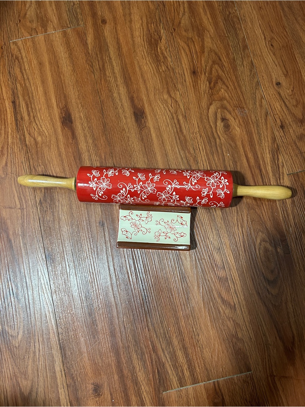 Temp-tations Red Floral Lace Rolling Pin With Stand  By Tara